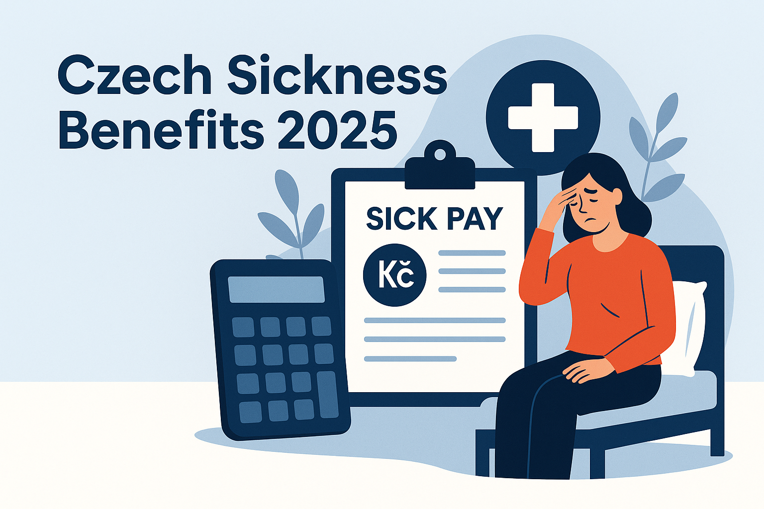 Czech sickness benefits 2025 — illustration of sick pay calculation and salary compensation in the Czech Republic