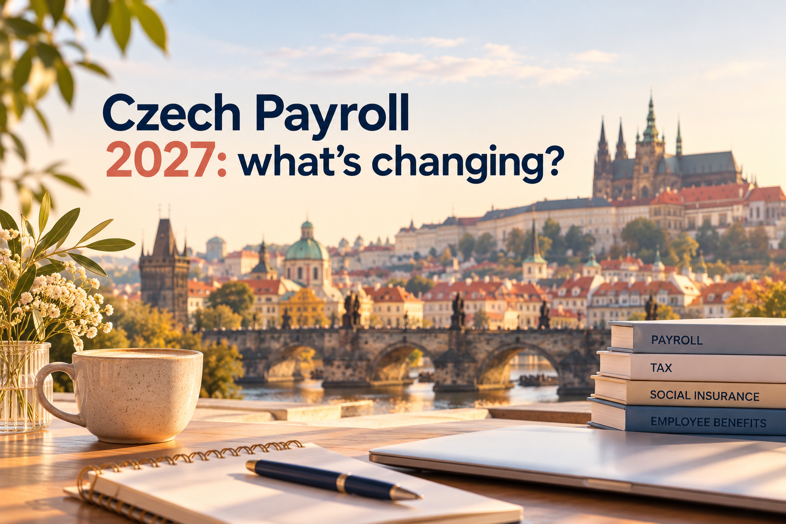 Czech Payroll 2027 changes illustrated with a warm Prague workspace